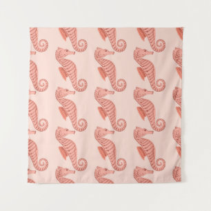 Seahorse doodle ornament: pink background. tapestry