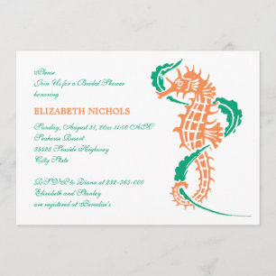 Seahorse emerald, coral wedding bridal shower invitation