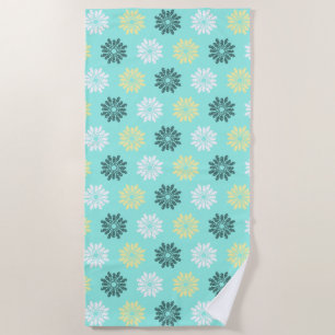 Seahorse Flowers Aqua Beach Towel