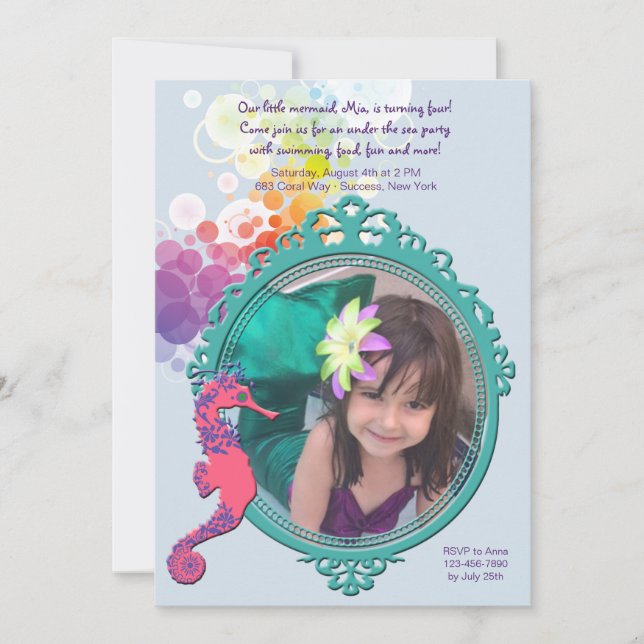 Seahorse Frame Photo Birthday Party Invitation (Front)