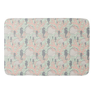 Seahorse Garden Grey and Peach Bath Mat
