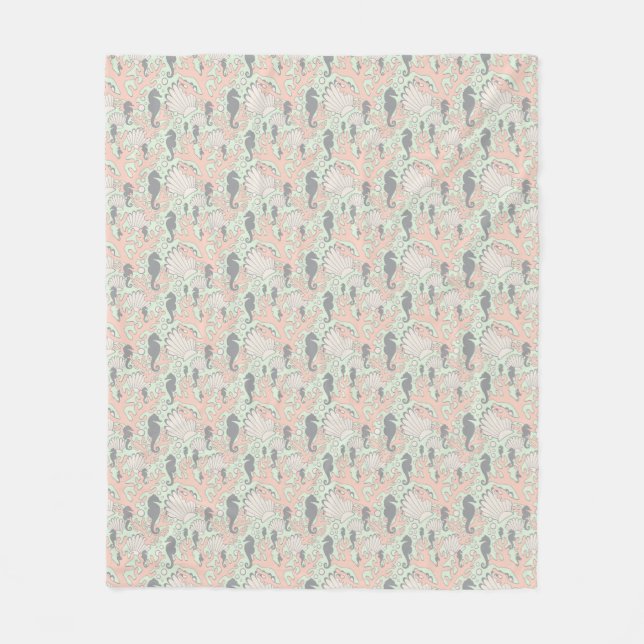 Seahorse Gardens Pastel Ocean Pattern Fleece Blanket (Front)