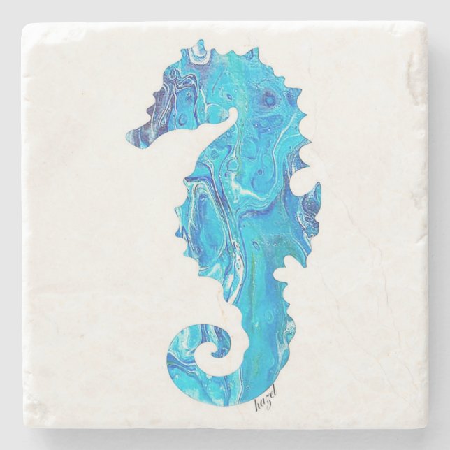 Seahorse Gifts, Seahorse Coaster, Beach House Stone Coaster (Front)