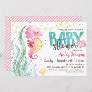Seahorse, Girl Baby Shower invitation
