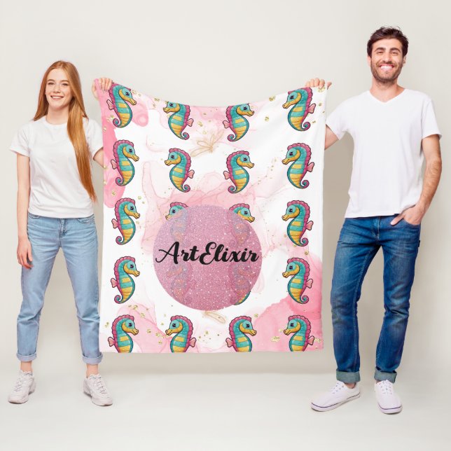 Seahorse Glitters Print  Fleece Blanket (In Situ)