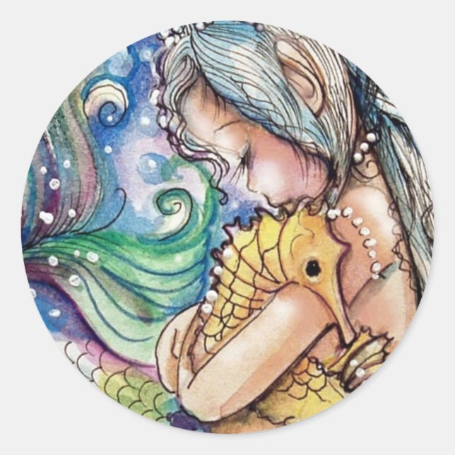 SeaHorse Hugs Mermaid Sticker (Front)