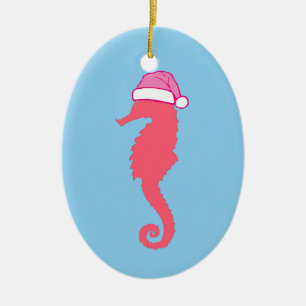 Seahorse in a Santa Hat Ceramic Ornament