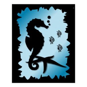 Seahorse Into the Blue Poster