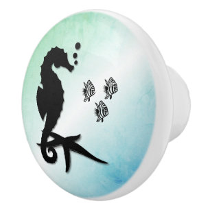 Seahorse Into the Green Ceramic Knob