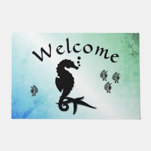Seahorse Into the Green Welcome Doormat