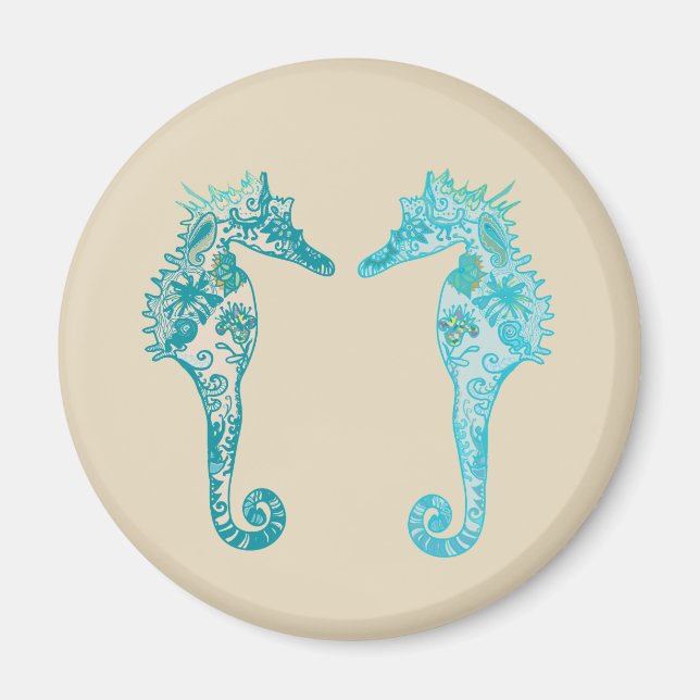 Seahorse mandala art  Round Magnet (Front)