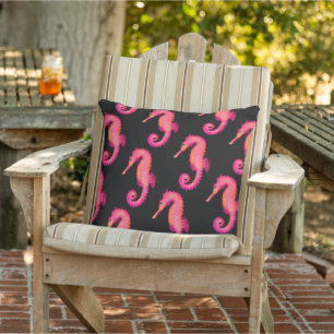 Seahorse Marine Pink Coastal Pattern  Cushion
