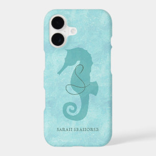 Seahorse Monogram Aqua Blue Cool Tropical Fish