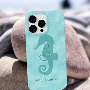 Seahorse Monogram Aqua Pool Water Ripple iPhone 15 Pro Max Case