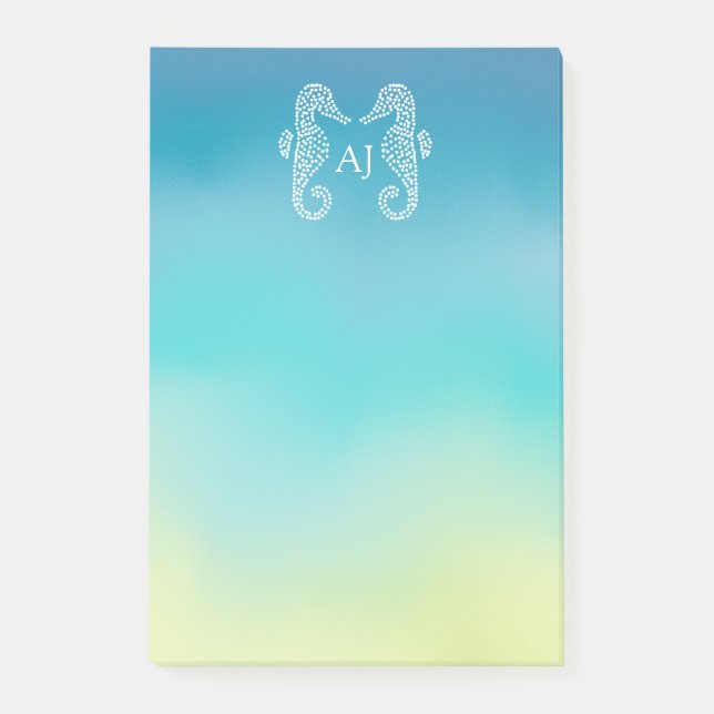 Seahorse Monogram Beach Ocean Ombre Post-it Notes (Front)