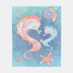 Seahorse Mum And Baby Gift For Kids Fleece Blanket