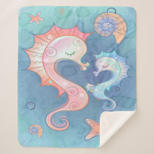 Seahorse Mum And Baby Gift For Kids Sherpa Blanket