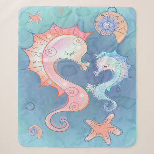 Seahorse Mum And Baby Gift For Kids Sherpa Blanket