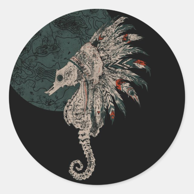 seahorse native night classic round sticker (Front)