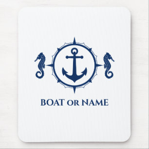 Seahorse Nautical Anchor Your Boat or Name Blue Mouse Pad