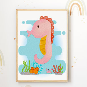 Seahorse Nursery Print Animal Kids Room Poster