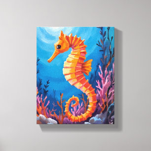 Seahorse Ocean Animal Coral Reef Watercolor Canvas Print