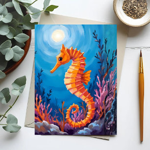 Seahorse   Ocean Animal Coral Reef Watercolor Postcard