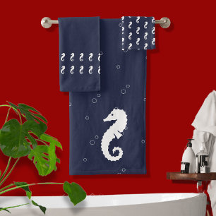 Seahorse Ocean blue and white Bath Towel Set