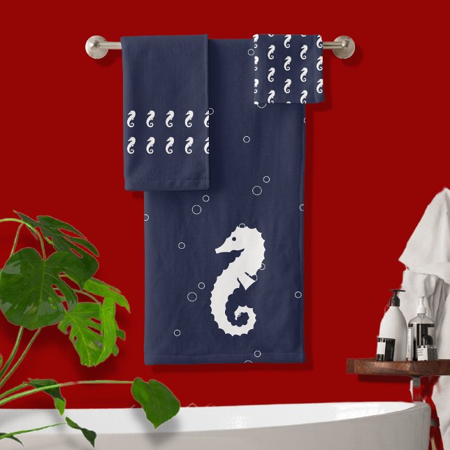 Seahorse Ocean blue and white Bath Towel Set (Creator Uploaded)