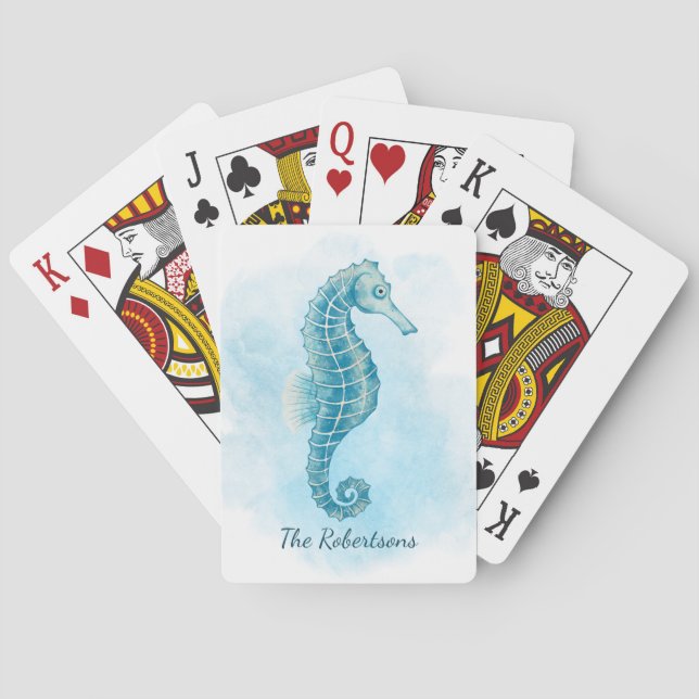Seahorse Ocean Watercolor Personalised Playing Cards (Back)