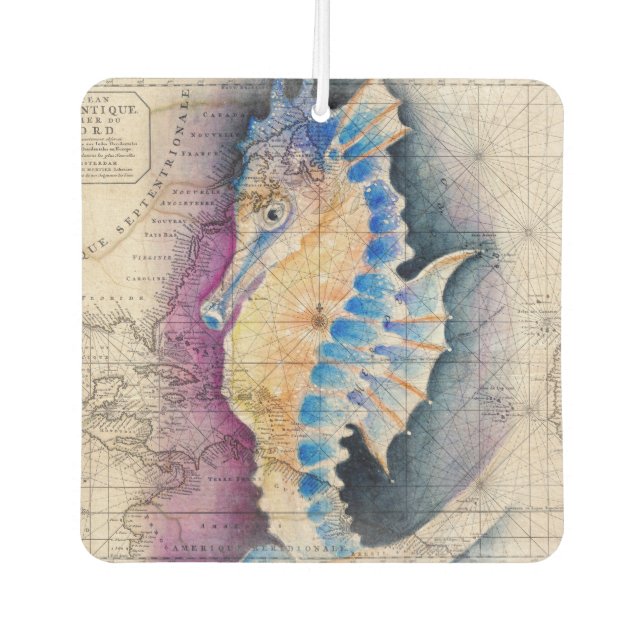 Seahorse old map car air freshener (Front)