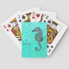 Seahorse on Aqua Splash Turquoise Marble Pattern