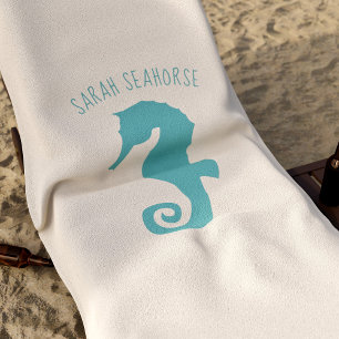 Seahorse on Sand Personalised Beach Towel