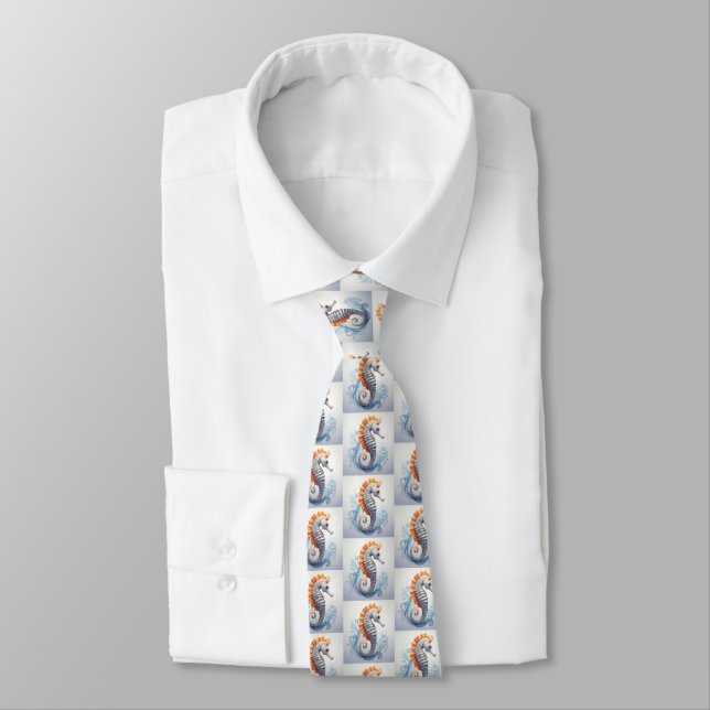 Seahorse on the ocean waves tie (Tied)