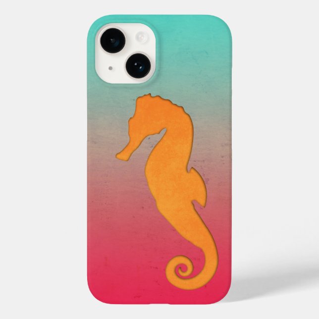 Seahorse orange silhouette Simple aquatic nautical Case-Mate iPhone Case (Back)