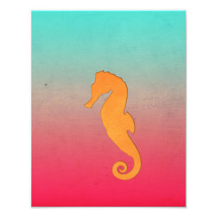 Seahorse orange silhouette Simple nautical beach Photo Print
