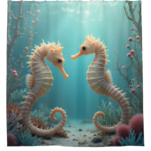 seahorse pair in coral reef bath and beauty shower curtain