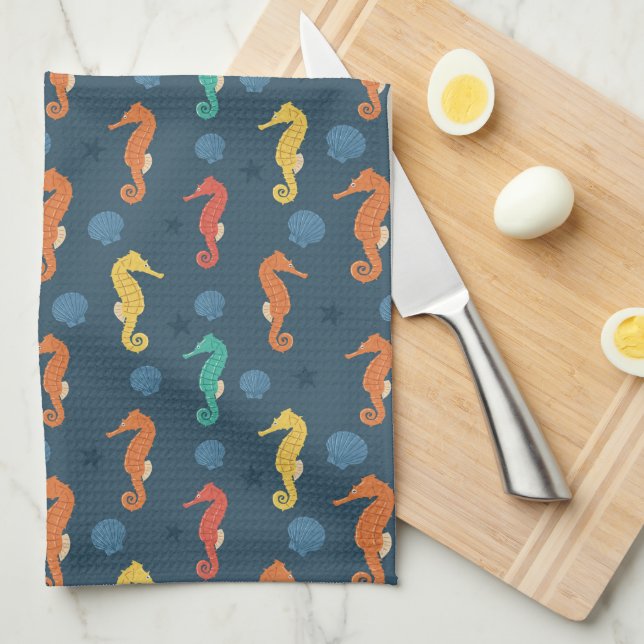 Seahorse Pattern Tea Towel (Quarter Fold)