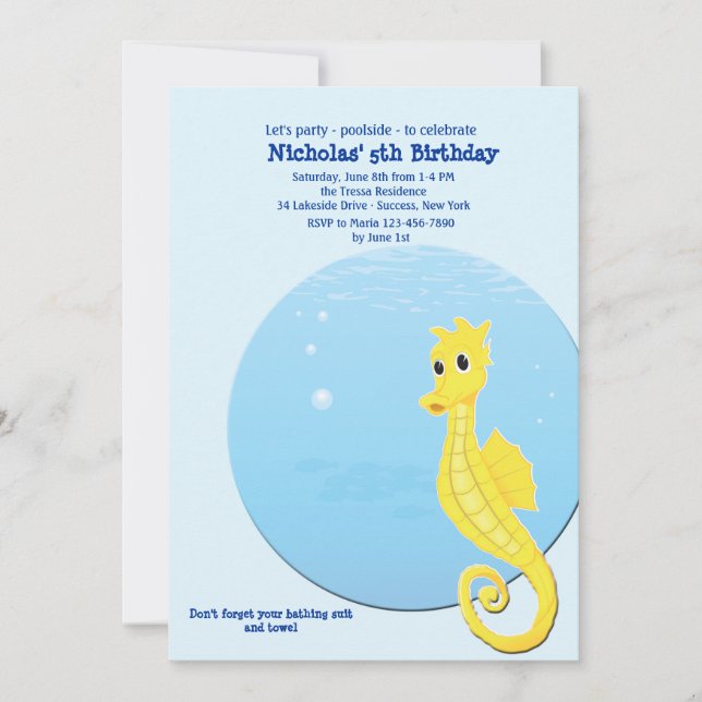 Seahorse Pool Birthday Party Invitation (Front)