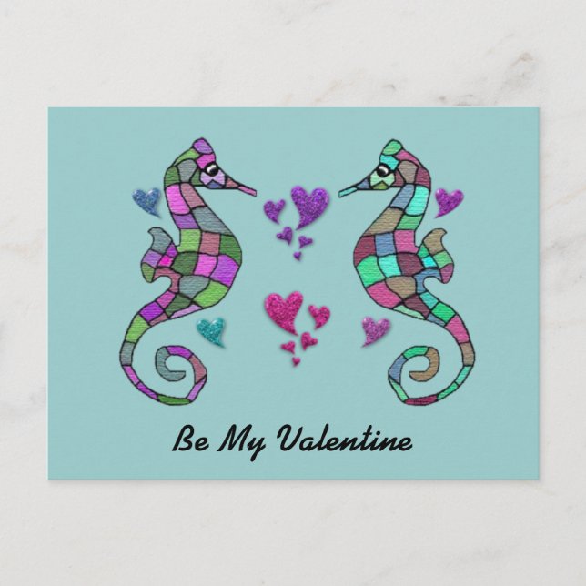 Seahorse Rainbow Valentines Postcards (Front)
