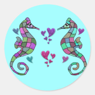 Seahorse Rainbow Valentines Stickers