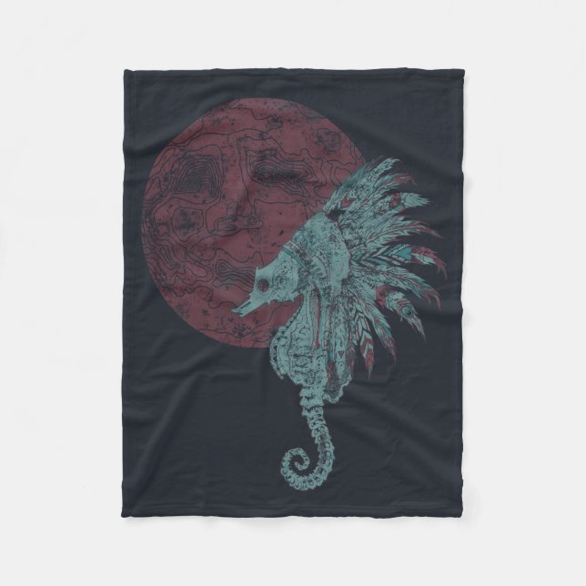 seahorse red moon fleece blanket (Front)