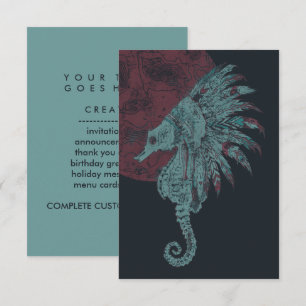 seahorse red moon invitation