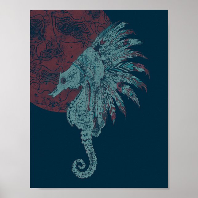 seahorse red moon poster (Front)