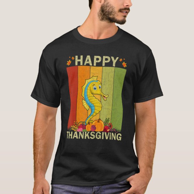 Seahorse  Retro Graphic Family Matching Thanksgivi T-Shirt (Front)