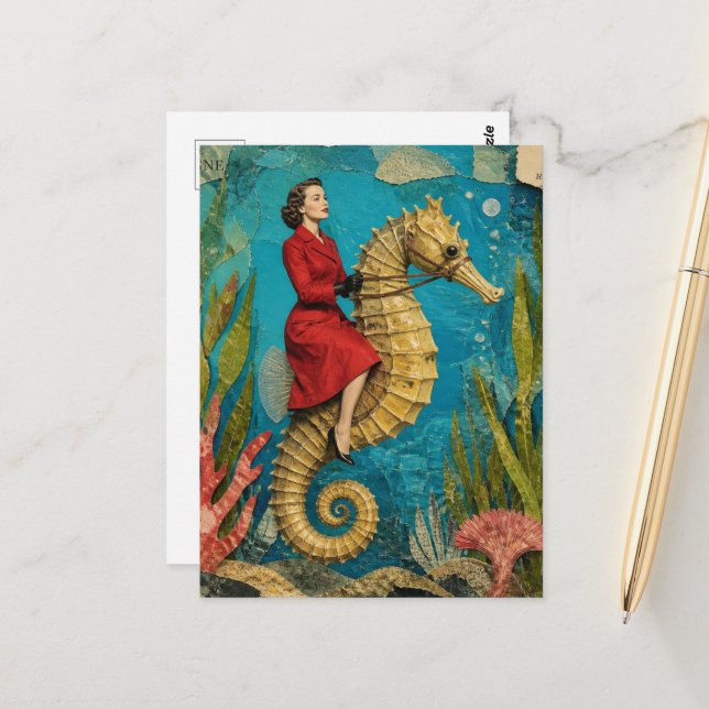 Seahorse Ride Fantasy Postcard (Front/Back In Situ)
