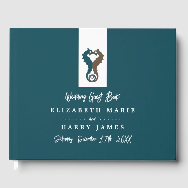 Seahorse Romance, Beach Wedding Guest Book (Front)