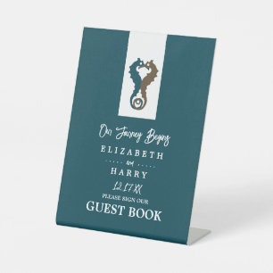 Seahorse Romance, Beach Wedding Pedestal Sign