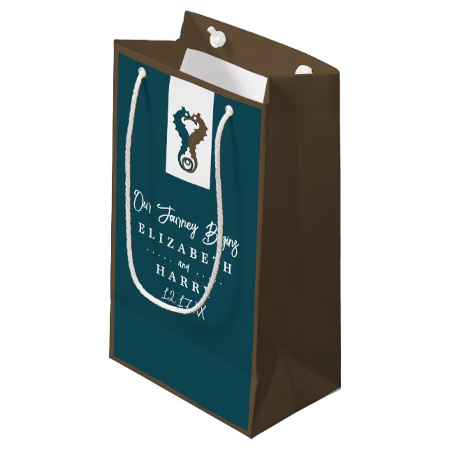 Seahorse Romance, Beach Wedding Small Gift Bag (Front Angled)