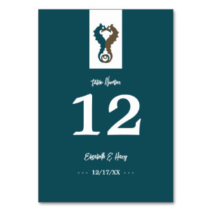 Seahorse Romance, Beach Wedding Table Number